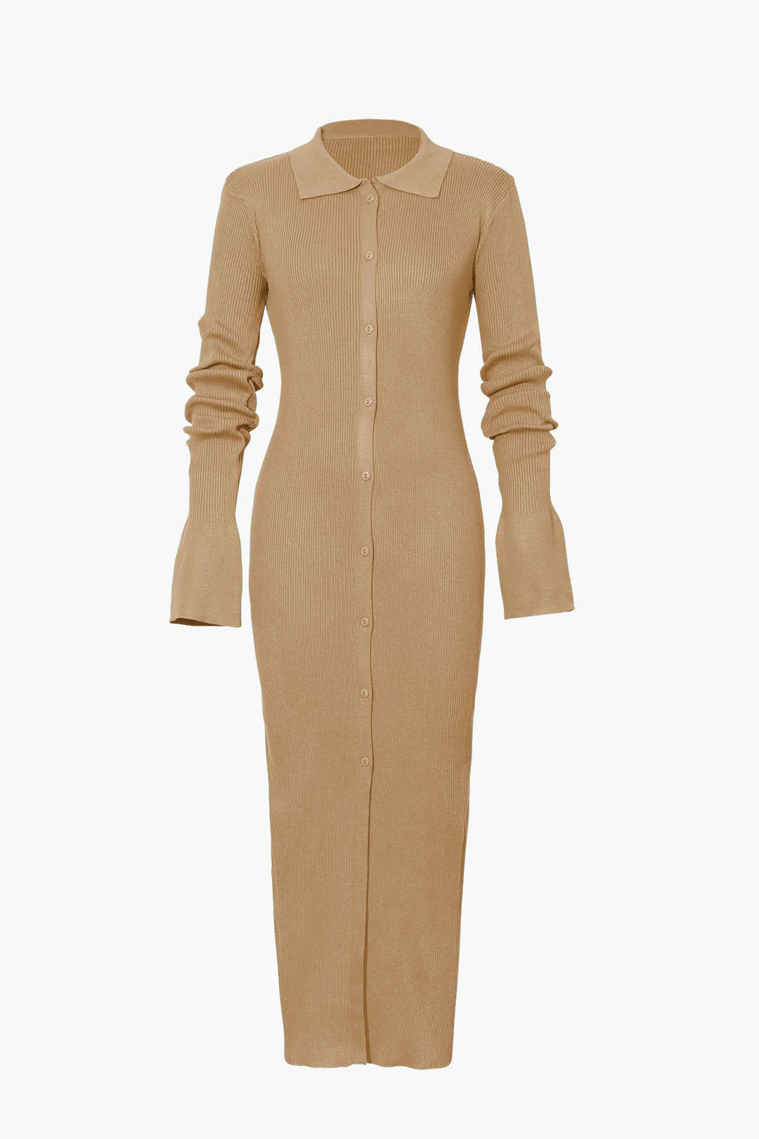 Shell Sleeve Ribbed Buttons Down Maxi Dress Mesh - Image 12
