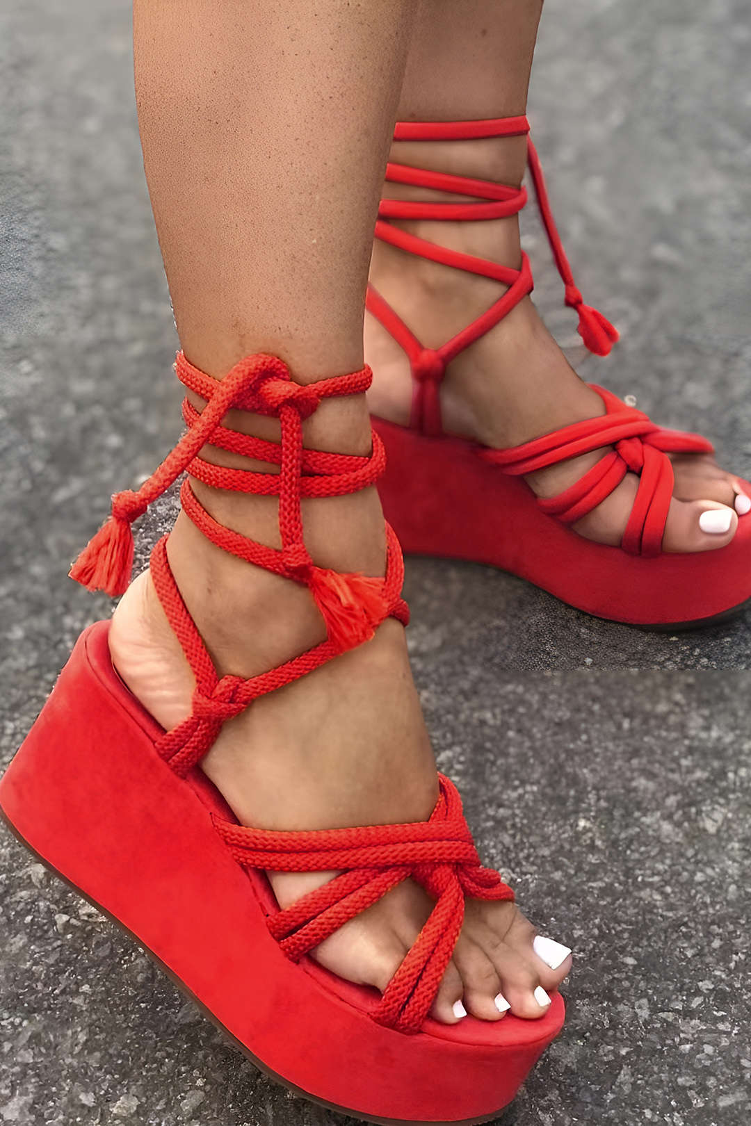 Tie-Up Open Toe Platform Flats Sandals - Image 5