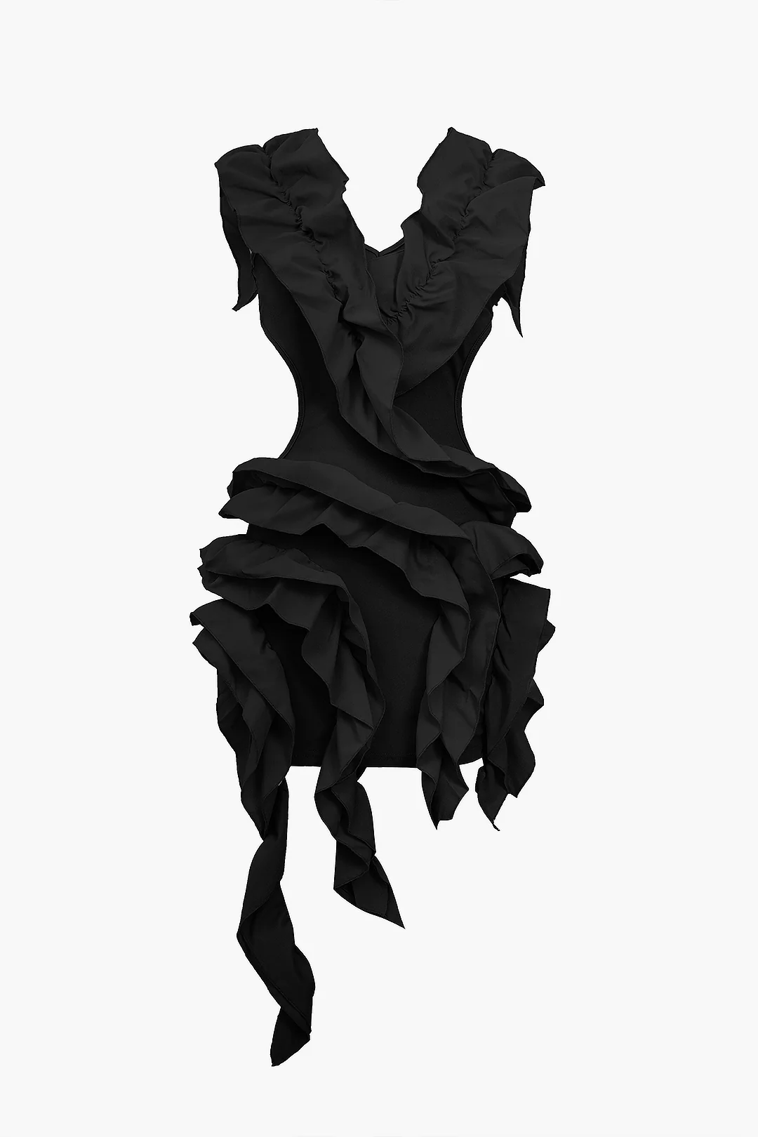 Solid Backless Ruffle Midi Dress - Image 4