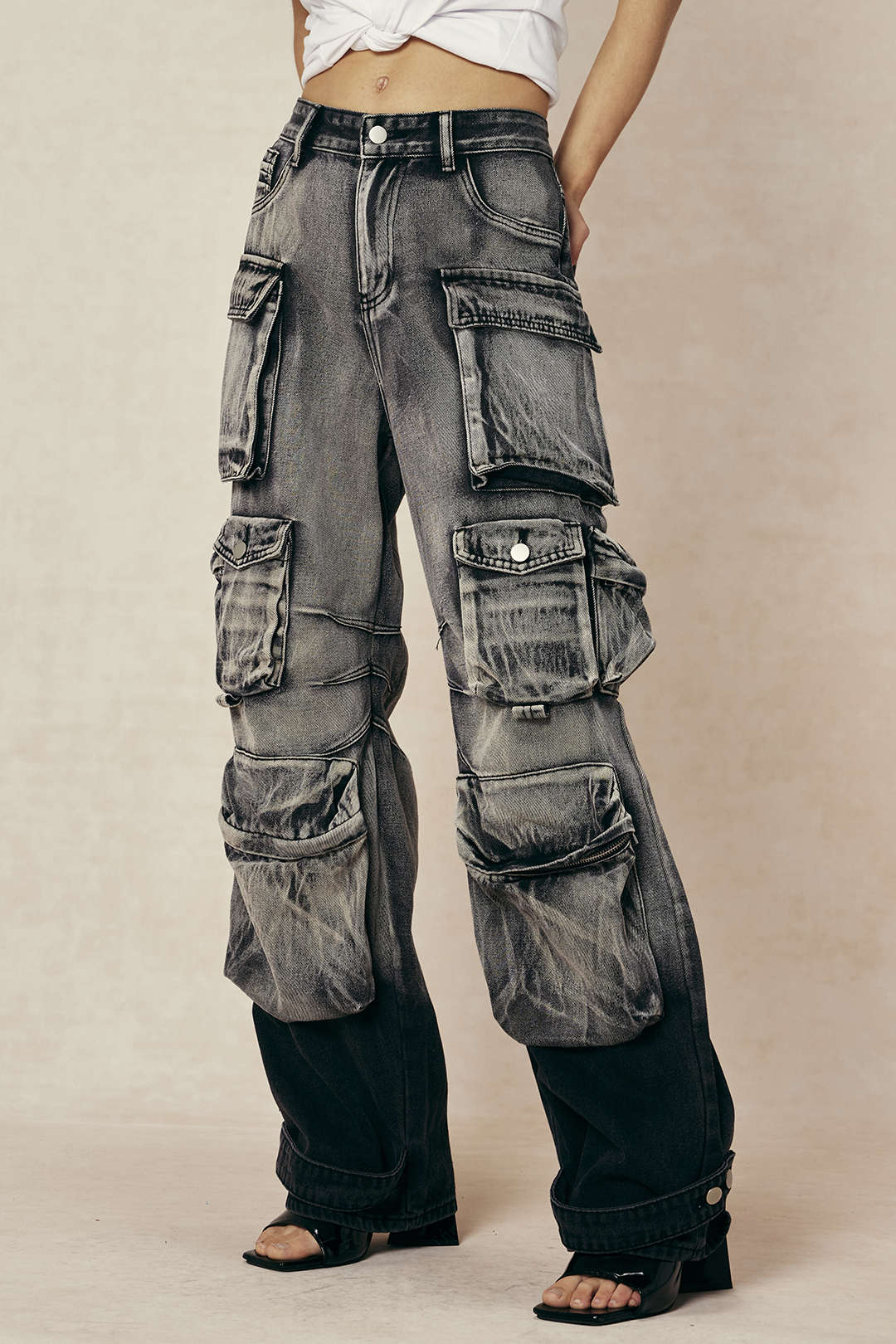 Ombre Multi Pocket Wide Leg Cargo Jeans - Image 7